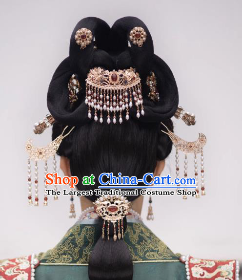 China Song Dynasty Tassel Hair Clip Ancient Empress Hairpin Handmade Hanfu Bo Bin Hair Jewelry