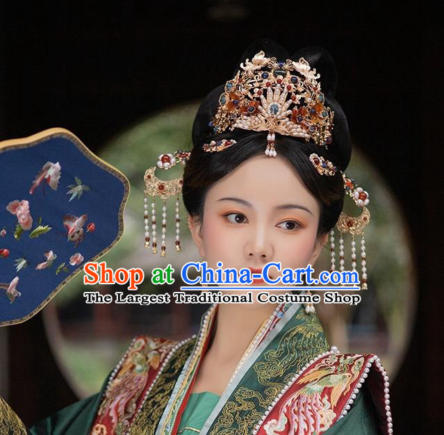 China Song Dynasty Empress Headdress Ancient Bride Wedding Phoenix Coronet Handmade Hanfu Hair Jewelries