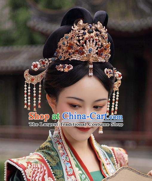 China Song Dynasty Empress Headdress Ancient Bride Wedding Phoenix Coronet Handmade Hanfu Hair Jewelries