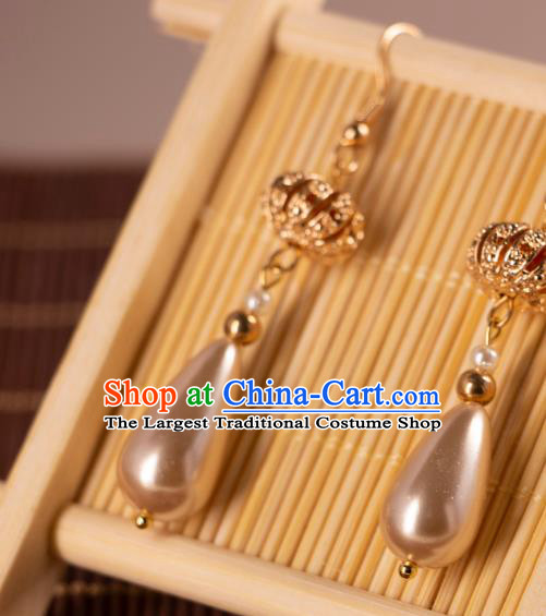 Ancient Bride Pearl Earrings Handmade Hanfu Jewelries China Ming Dynasty Empress Ear Accessories