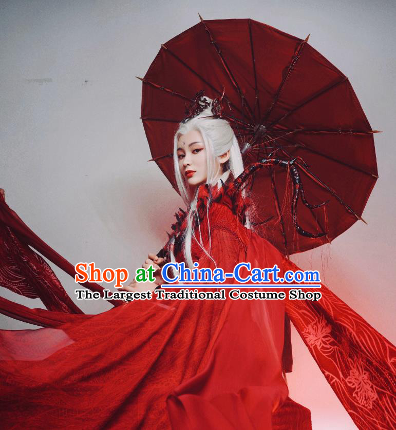TV Series Till The End of The Moon Evil Queen Si Ying Red Dresses China Ancient Demon Empress Clothing