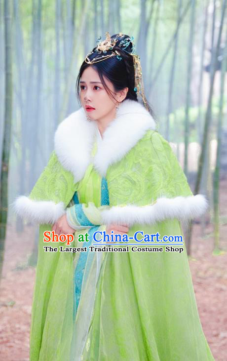 ChinaTV Series Till The End of The Moon Fairy Li Susu Green Cape Ancient Royal Princess Winter Mantle Clothing