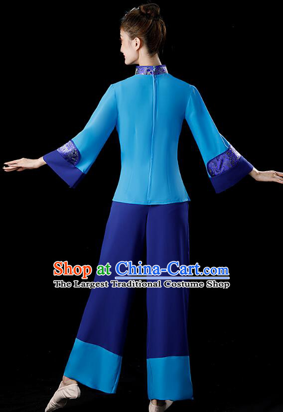 Traditional Yangko Dance Clothing Hakka Style Picking Tea Girl Performance Costume China Folk Dance Blue Outfit