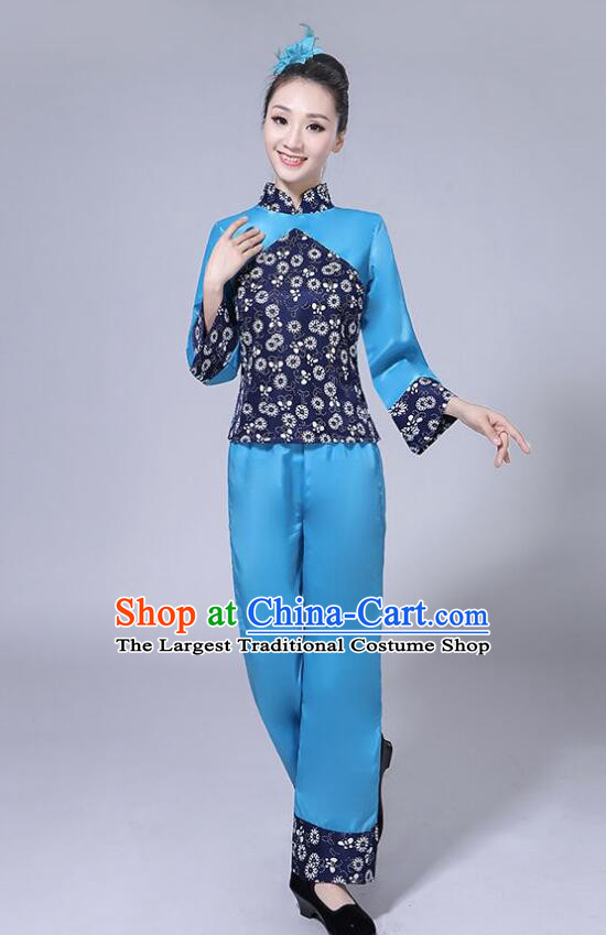 China Hakka Style Dance Costume Folk Dance Blue Outfit A Qing Sao Picking Tea Girl Clothing