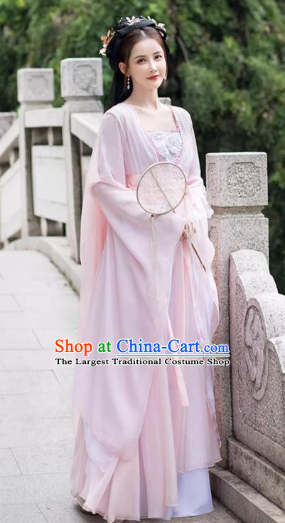 China Song Dynasty Woman Replicate Clothing Traditional Hanfu Fairy Pink Dress Ancient Clothing