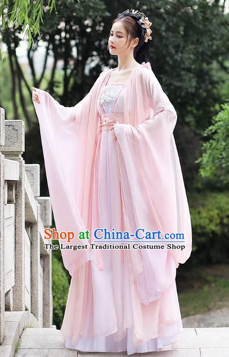China Song Dynasty Woman Replicate Clothing Traditional Hanfu Fairy Pink Dress Ancient Clothing