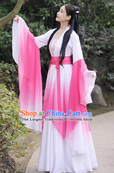 China Ancient Fairy Clothing Tang Dynasty Princess Clothing Traditional Hanfu Pink Wide Sleeve Dress