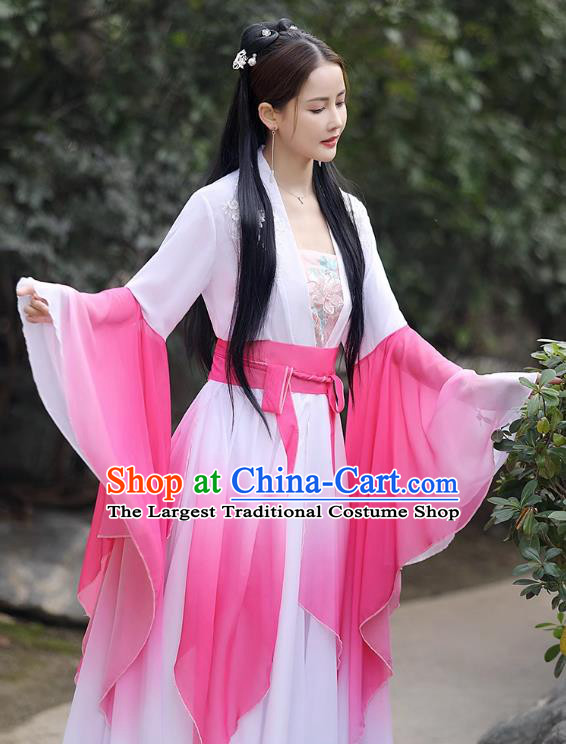 China Ancient Fairy Clothing Tang Dynasty Princess Clothing Traditional Hanfu Pink Wide Sleeve Dress