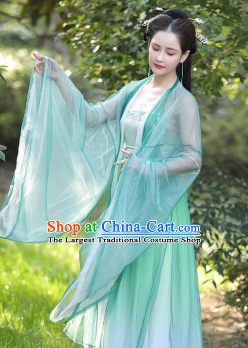 China Ancient Fairy Clothing Tang Dynasty Female Replicate Clothing Traditional Hanfu Green Hezi Dress