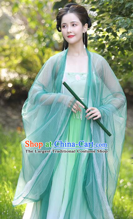 China Ancient Fairy Clothing Tang Dynasty Female Replicate Clothing Traditional Hanfu Green Hezi Dress