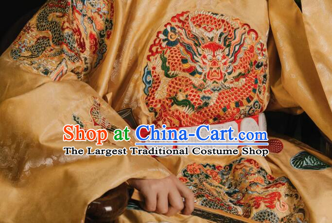 China Ancient Clothing Ming Dynasty Replicate Clothing Emperor Yellow Embroidered Robe