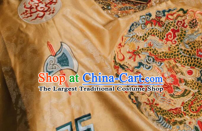 China Ancient Clothing Ming Dynasty Replicate Clothing Emperor Yellow Embroidered Robe