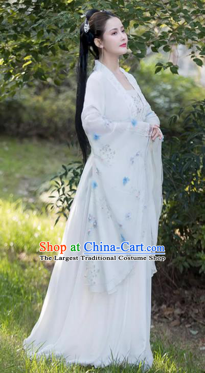 Traditional Wide Sleeve White Hanfu Dress China Tang Dynasty Costume Ancient Goddess Clothing