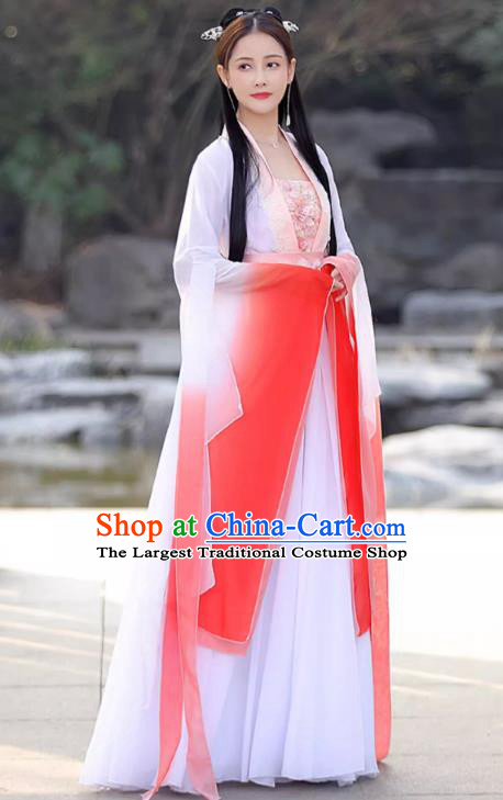 Ancient Goddess Clothing Female Hanfu Red Wide Sleeve Flow Fairy Dress China Qin Dynasty Princess Costume