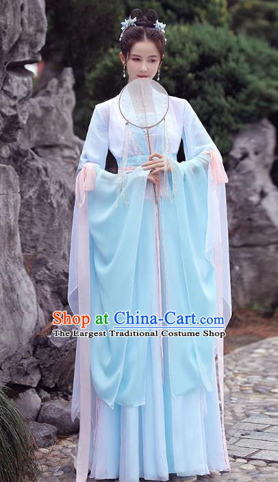 China Female Hanfu Blue Wide Sleeve Dress Song Dynasty Princess Costume Ancient Young Lady Clothing