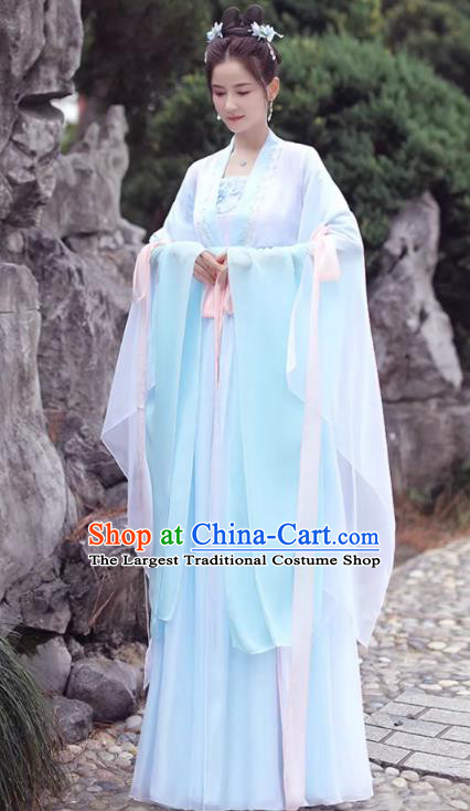 China Female Hanfu Blue Wide Sleeve Dress Song Dynasty Princess Costume Ancient Young Lady Clothing