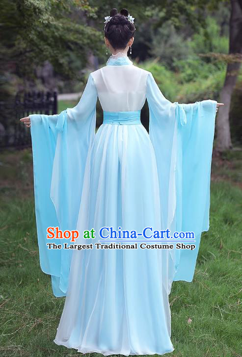 China Ancient Hanfu Classical Dance Clothing Light Blue Fairy Dress Song Dynasty Princess Costume