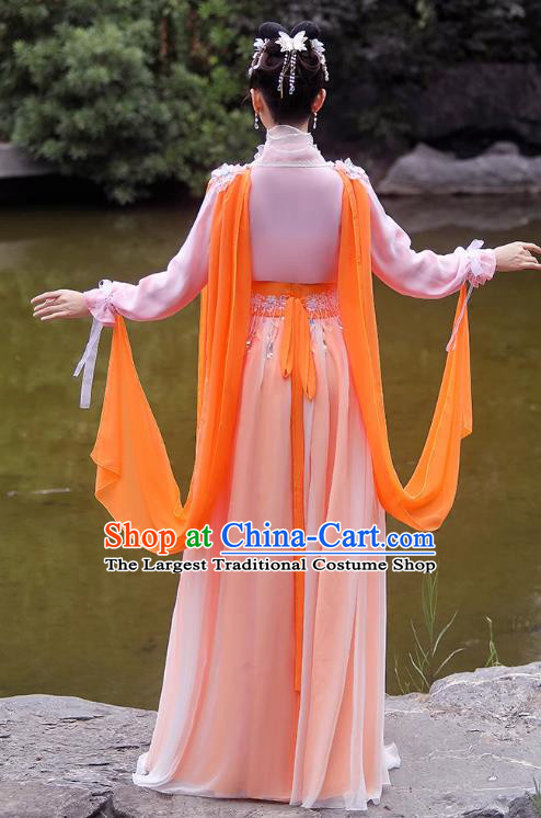 China Ancient Goddess Hanfu Classical Dance Clothing Orange Fairy Dress