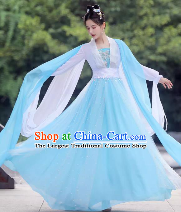China Song Dynasty Princess Costume Blue Fairy Dress Ancient Hanfu Classical Dance Clothing