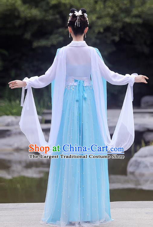 China Song Dynasty Princess Costume Blue Fairy Dress Ancient Hanfu Classical Dance Clothing