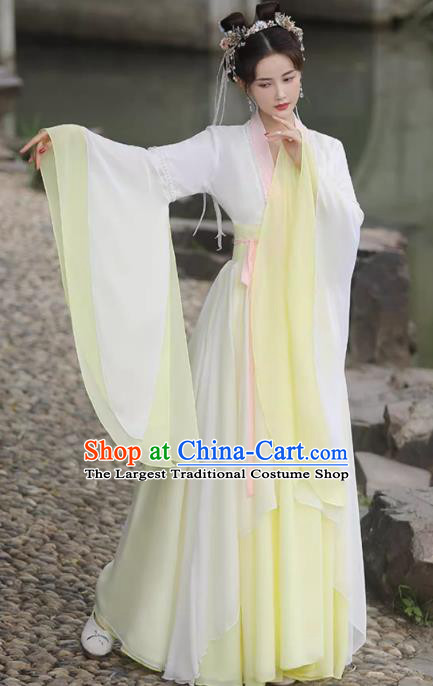 China Ancient Woman Hanfu Classical Dance Clothing Song Dynasty Princess Costume Yellow Fairy Dress