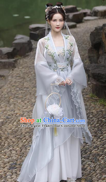 China Grey Fairy Dress Ancient Princess Hanfu Classical Dance Clothing Jin Dynasty Costume