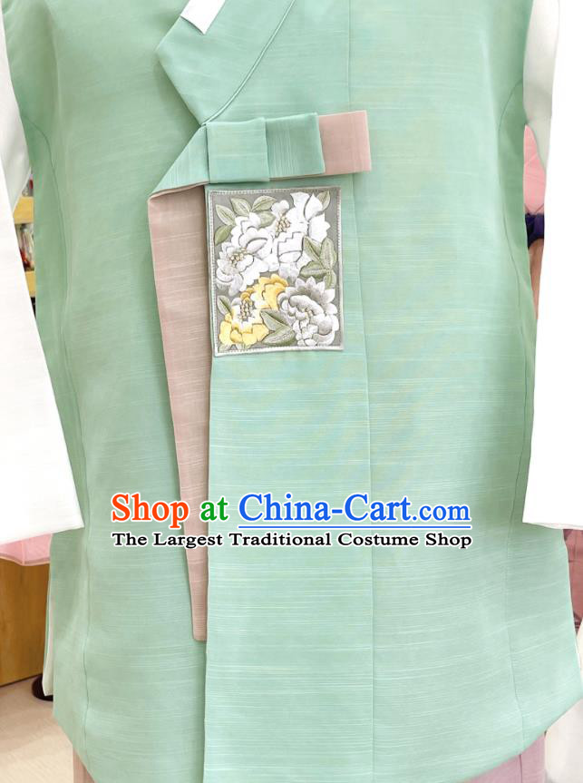 Korean Wedding Groom Clothing Traditional Hanbok Green Shirt and Pants Embroidered Male Costumes