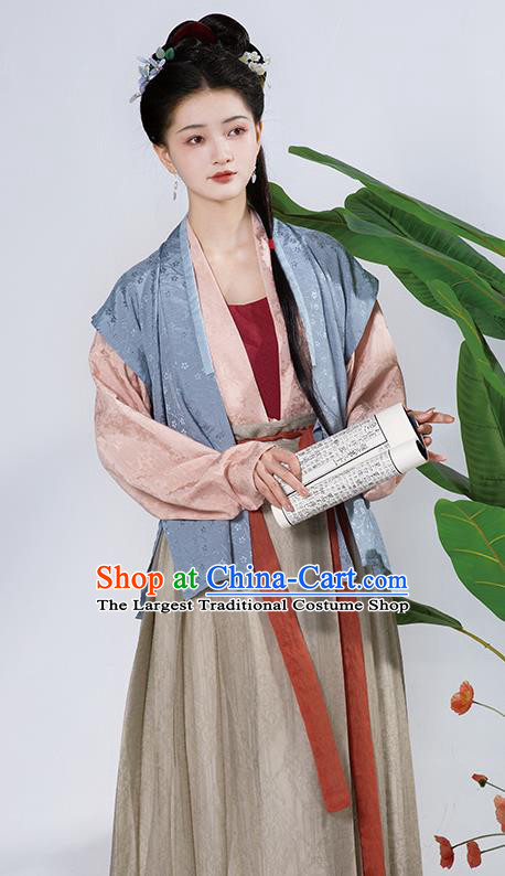China Song Dynasty Noble Woman Costumes Ancient Young Mistress Clothing Hanfu Beizi Skirt Complete Set