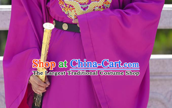 China Ming Dynasty Official Purple Dragon Robe Traditional Hanfu Garment Ancient Imperial Bodyguard Costume