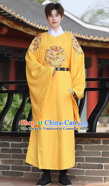 China Ming Dynasty Emperor Yellow Dragon Robe Traditional Hanfu Garment Ancient Royal Monarch Costume