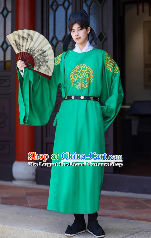 China Ancient Young Childe Costume Tang Dynasty Official Embroidered Green Robe Traditional Hanfu Man Garment