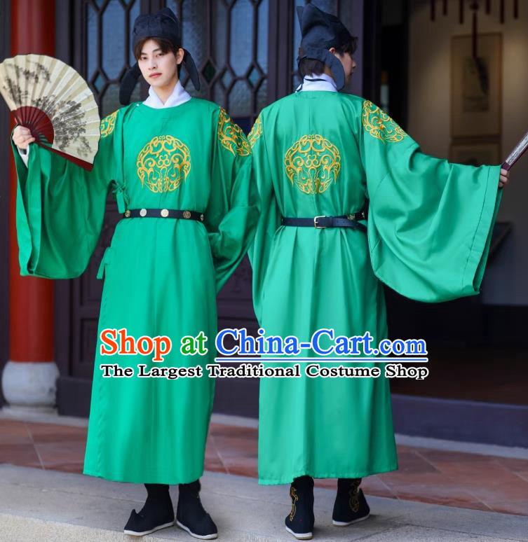 China Ancient Young Childe Costume Tang Dynasty Official Embroidered Green Robe Traditional Hanfu Man Garment