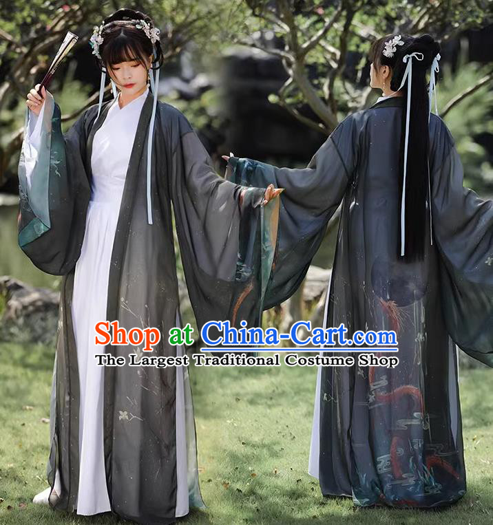 China Traditional Hanfu Dress Ancient Female Swordsman Costume Ming Dynasty Young Hero Printing Dragon Clothing