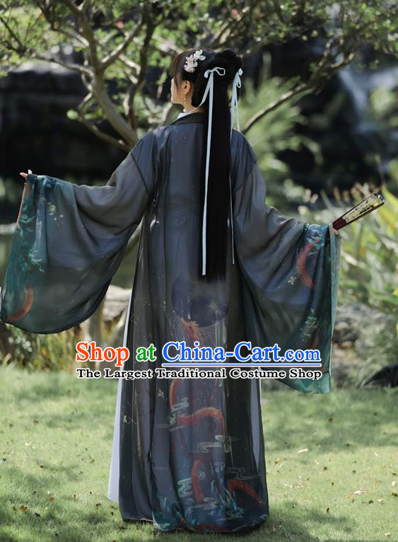 China Traditional Hanfu Dress Ancient Female Swordsman Costume Ming Dynasty Young Hero Printing Dragon Clothing