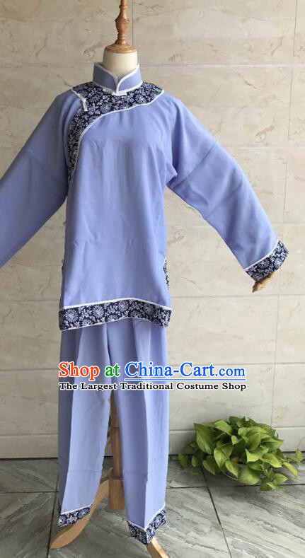 China Folk Dance Blue Outfit Stage Performance Aqing Sao Clothing Traditional Hakka Village Woman Costumes