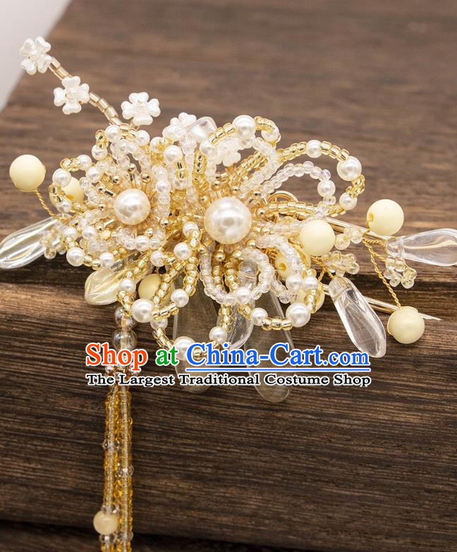 China Song Dynasty Princess Beads Hair Clip Handmade Hanfu Hair Jewelry Ancient Empress Tassel Hairpin
