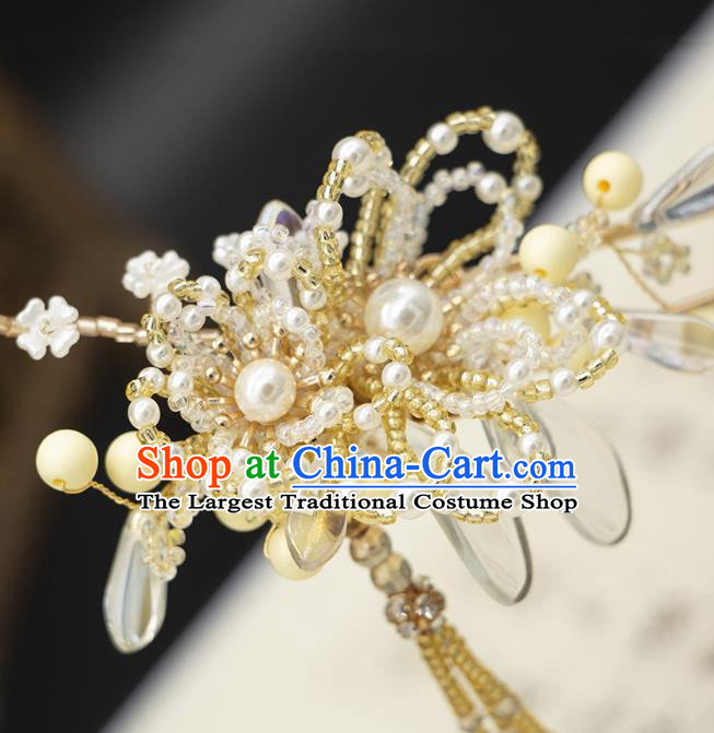 China Song Dynasty Princess Beads Hair Clip Handmade Hanfu Hair Jewelry Ancient Empress Tassel Hairpin