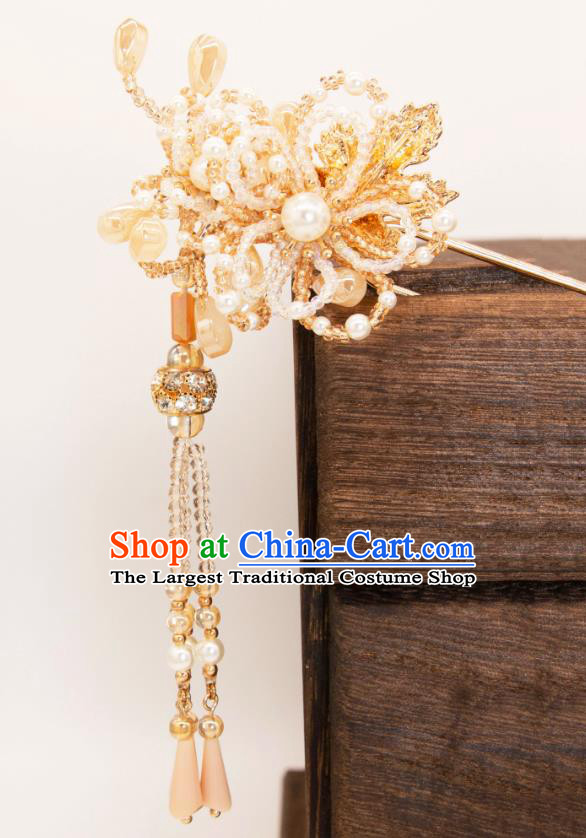 China Ancient Empress Tassel Hairpin Song Dynasty Princess Beads Hair Clip Handmade Hanfu Hair Jewelry