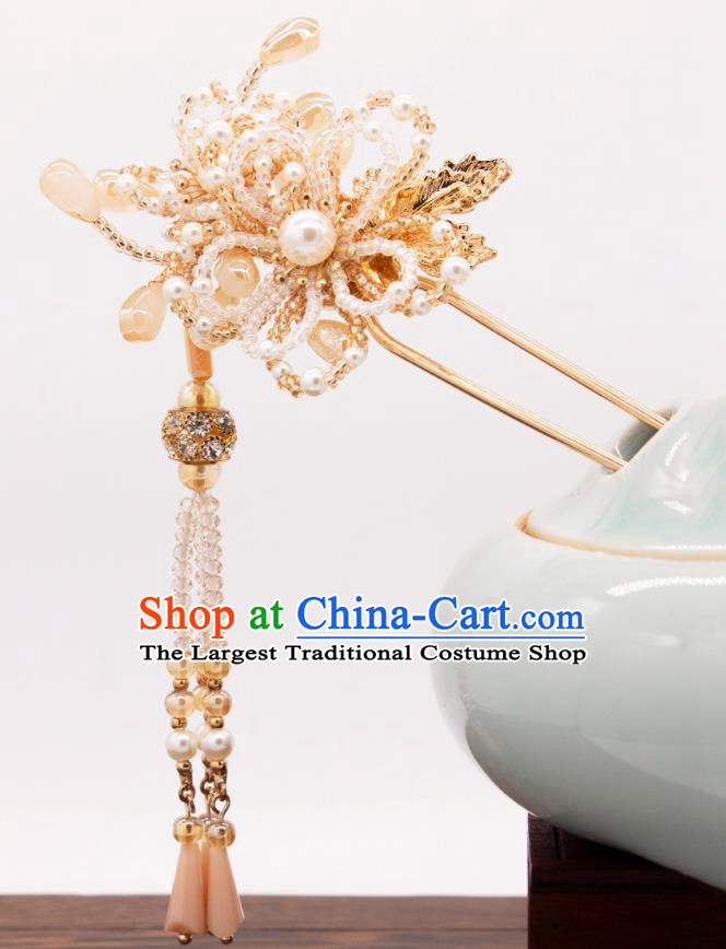 China Ancient Empress Tassel Hairpin Song Dynasty Princess Beads Hair Clip Handmade Hanfu Hair Jewelry