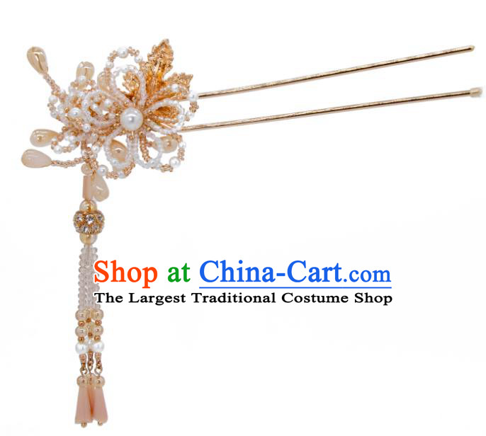 China Ancient Empress Tassel Hairpin Song Dynasty Princess Beads Hair Clip Handmade Hanfu Hair Jewelry