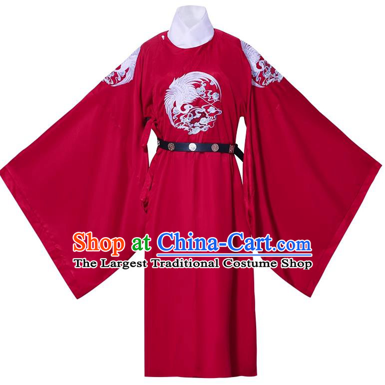 China Ancient Groom Wedding Costume Tang Dynasty Official Clothing Traditional Hanfu Wine Red Crane Robe
