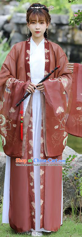 China Ancient Swordswoman Costumes Jin Dynasty Young Lady Clothing Traditional Hanfu Printing Fox Dress