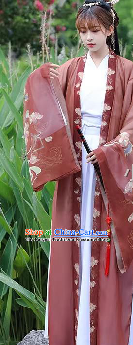 China Ancient Swordswoman Costumes Jin Dynasty Young Lady Clothing Traditional Hanfu Printing Fox Dress