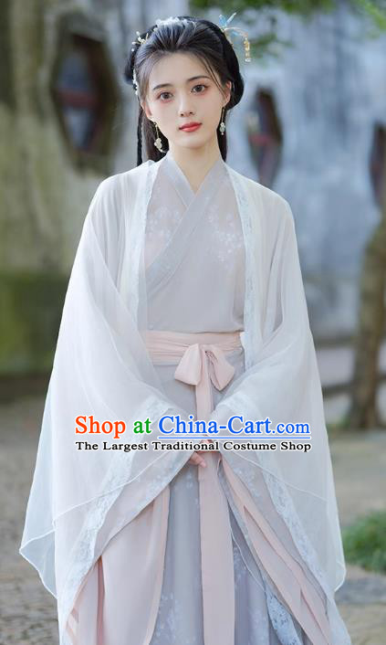 China Southern and Northern Dynasties Woman Costumes Traditional Hanfu Wide Sleeve Dress Ancient Fairy Clothing