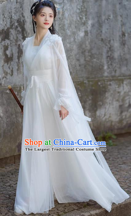 China Traditional Hanfu White Dress Ancient Fairy Princess Clothing Xianxia Drama Zhao Ling Er Costume