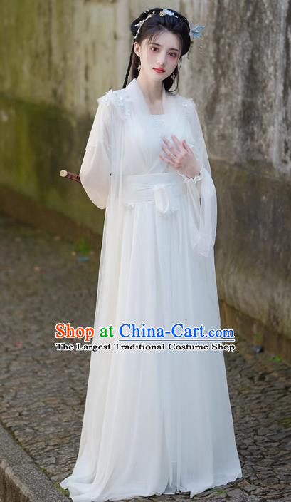 China Traditional Hanfu White Dress Ancient Fairy Princess Clothing Xianxia Drama Zhao Ling Er Costume