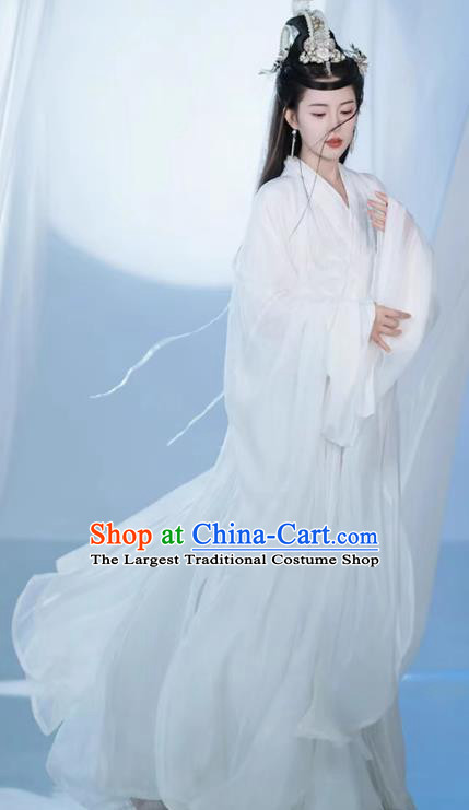 China Ancient Goddess Chang E Clothing Song Dynasty Swordswoman Costume Traditional Hanfu White Fairy Dress