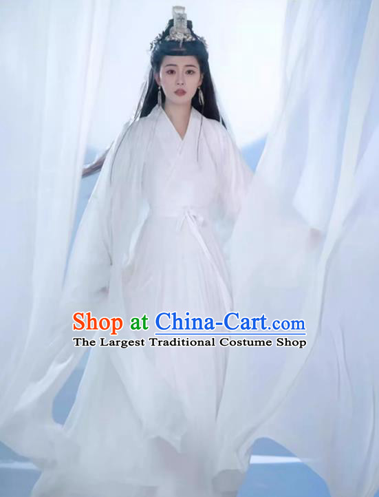 China Ancient Goddess Chang E Clothing Song Dynasty Swordswoman Costume Traditional Hanfu White Fairy Dress