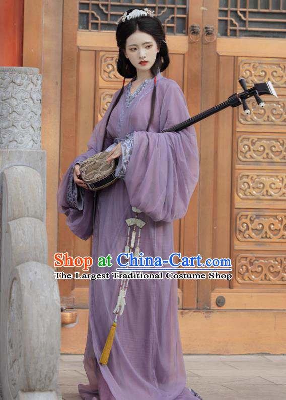 China Ancient Royal Princess Clothing the Warring States Time Young Woman Costumes Traditional Hanfu Purple Straight Front Robe