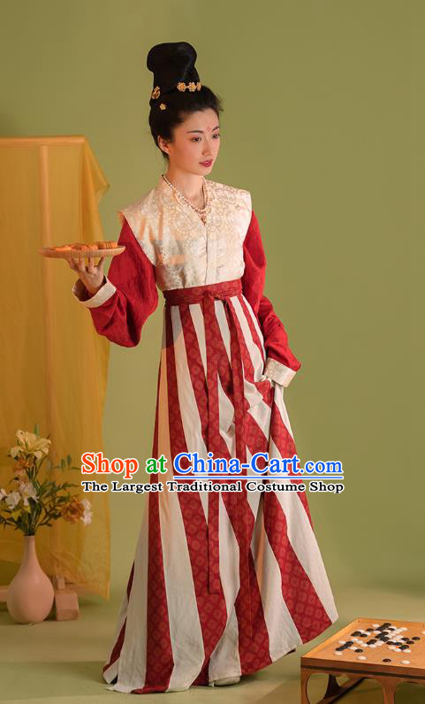China Tang Dynasty Princess Gao Chang Costumes Ancient Palace Lady Clothing Traditional Hanfu White Beizi Red Blouse and Skirt Set